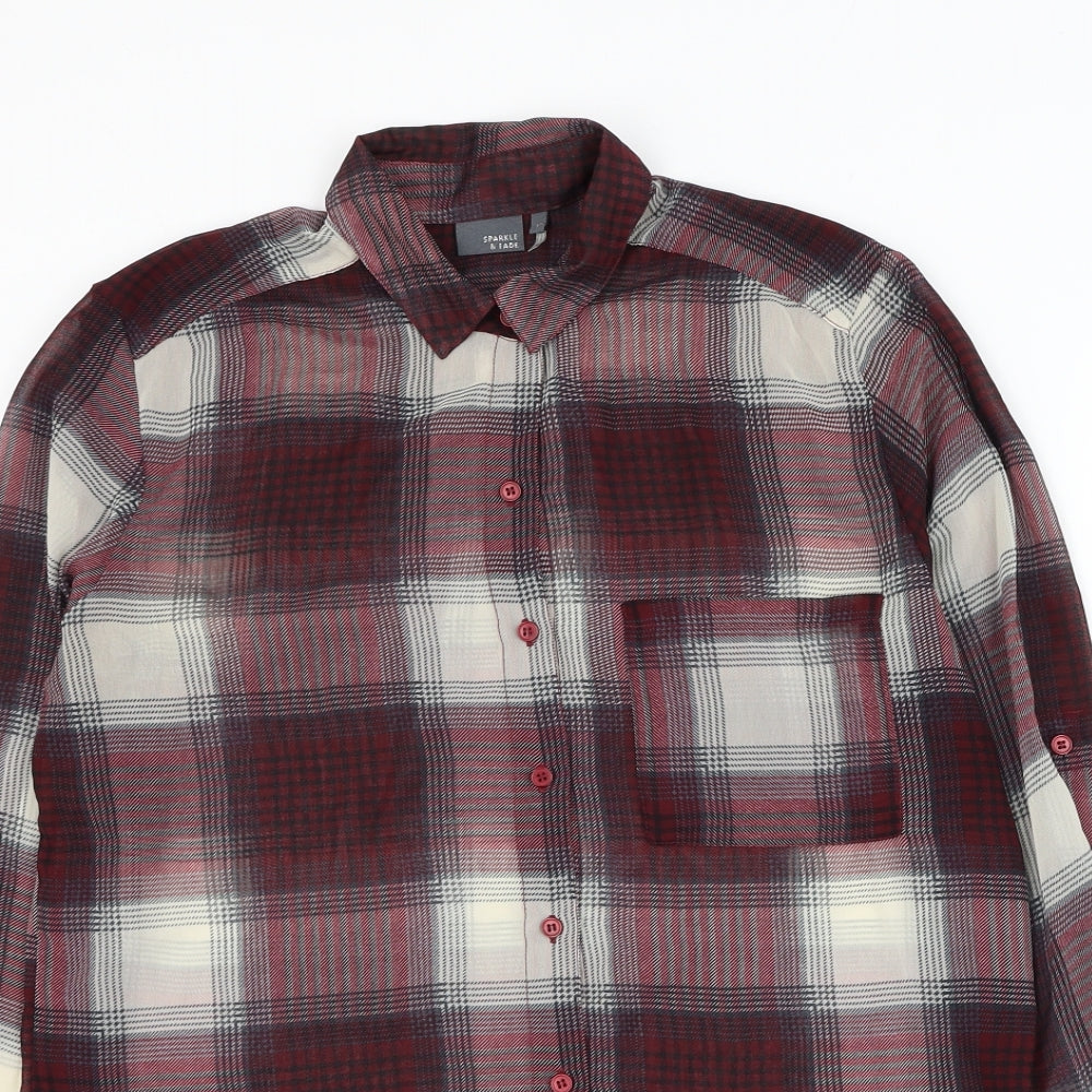 Sparkle & Fade Womens Red Plaid Polyester Basic Button-Up Size XS Collared
