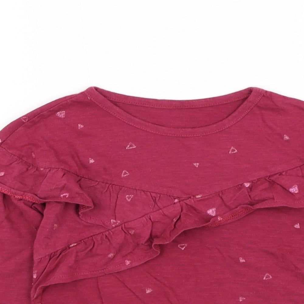 Dunnes Stores Girls Red Cotton Basic T-Shirt Size 4 Years Round Neck Pullover