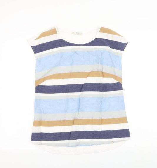 Preloved Feria Womens Multicoloured Striped Viscose Basic Blouse Size 8 Round Neck - Front