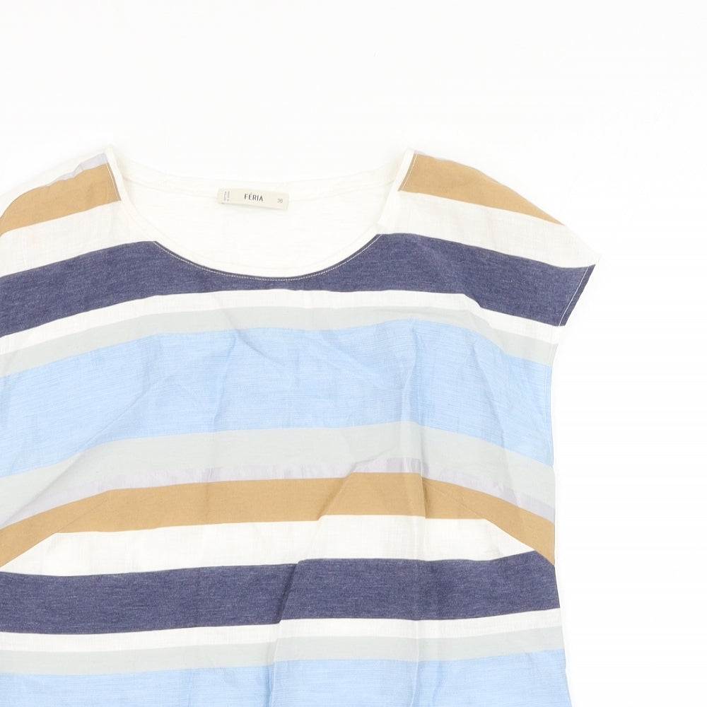 Feria Womens Multicoloured Striped Viscose Basic Blouse Size 8 Round Neck