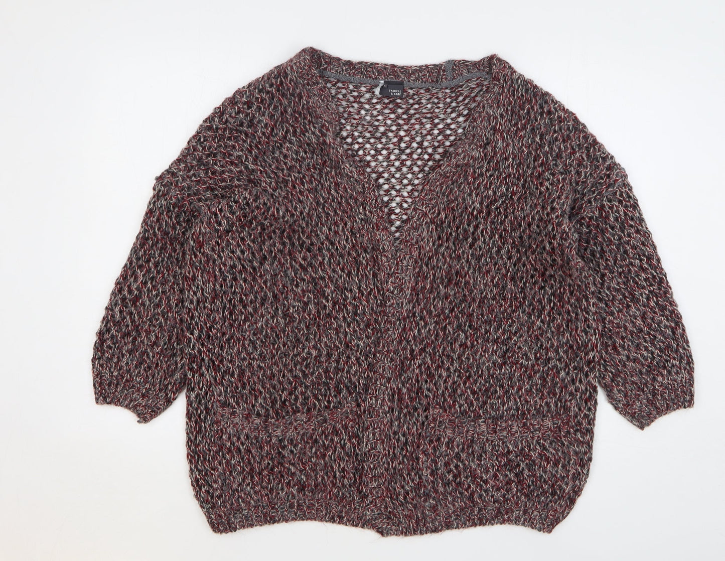 Sparkle & Fade Womens Red V-Neck Acrylic Cardigan Jumper Size M