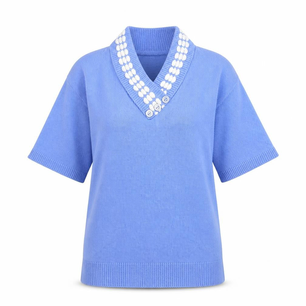 Glimpse Womens Blue V-Neck Polyester Pullover Jumper Size S