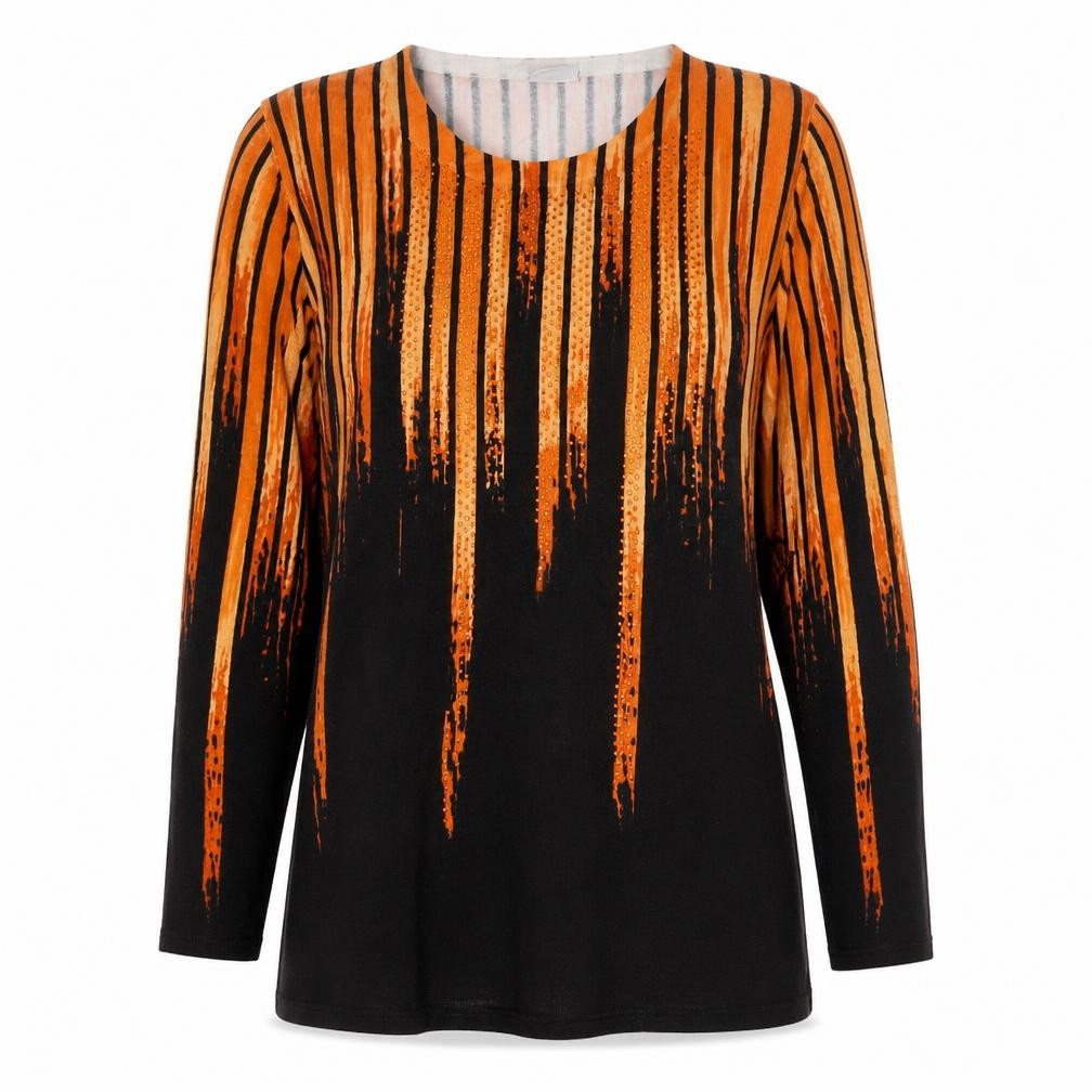 Mitzy Womens Orange Round Neck Striped Viscose Pullover Jumper Size S
