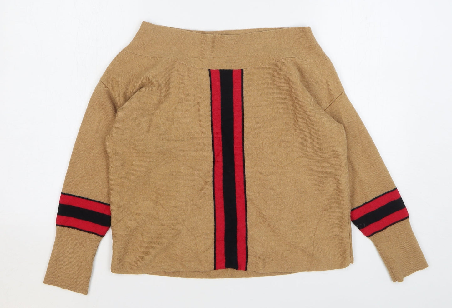River Island Womens Beige Boat Neck Striped Viscose Pullover Jumper Size 10