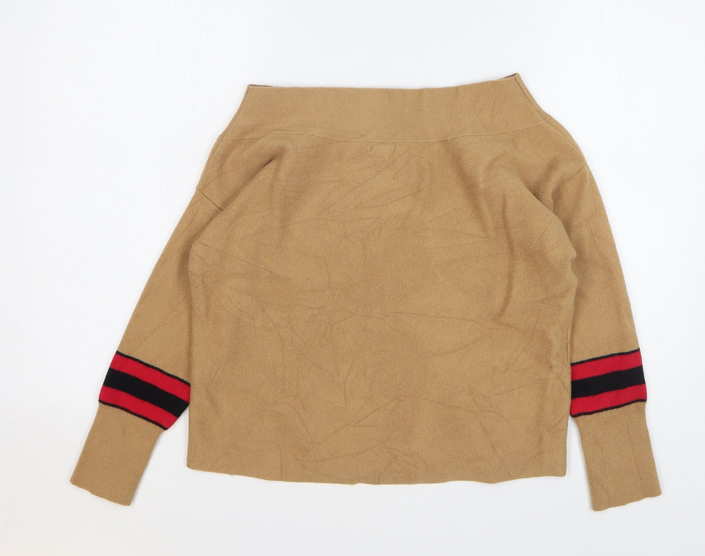 River Island Womens Beige Boat Neck Striped Viscose Pullover Jumper Size 10