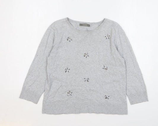 Oasis Womens Grey Round Neck Cotton Pullover Jumper Size M