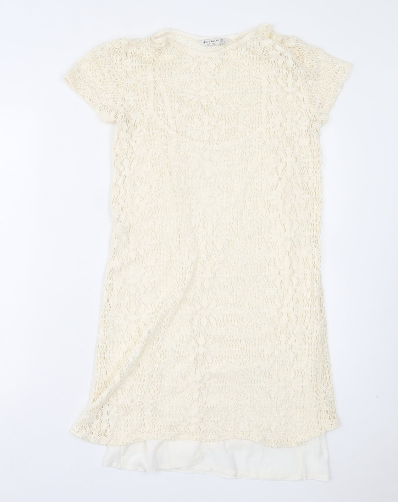 Stradivarius Womens Ivory Geometric Acrylic A-Line Size L Boat Neck Pullover