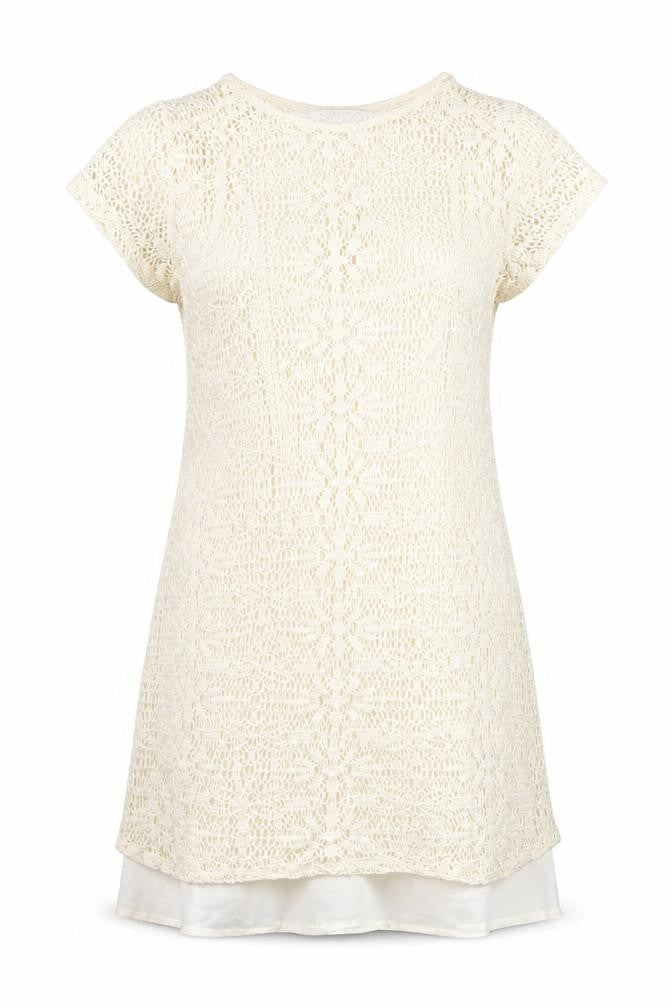 Stradivarius Womens Ivory Geometric Acrylic A-Line Size L Boat Neck Pullover