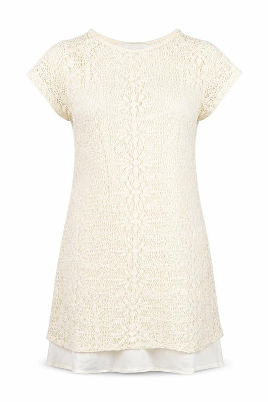Stradivarius Womens Ivory Geometric Acrylic A-Line Size L Boat Neck Pullover