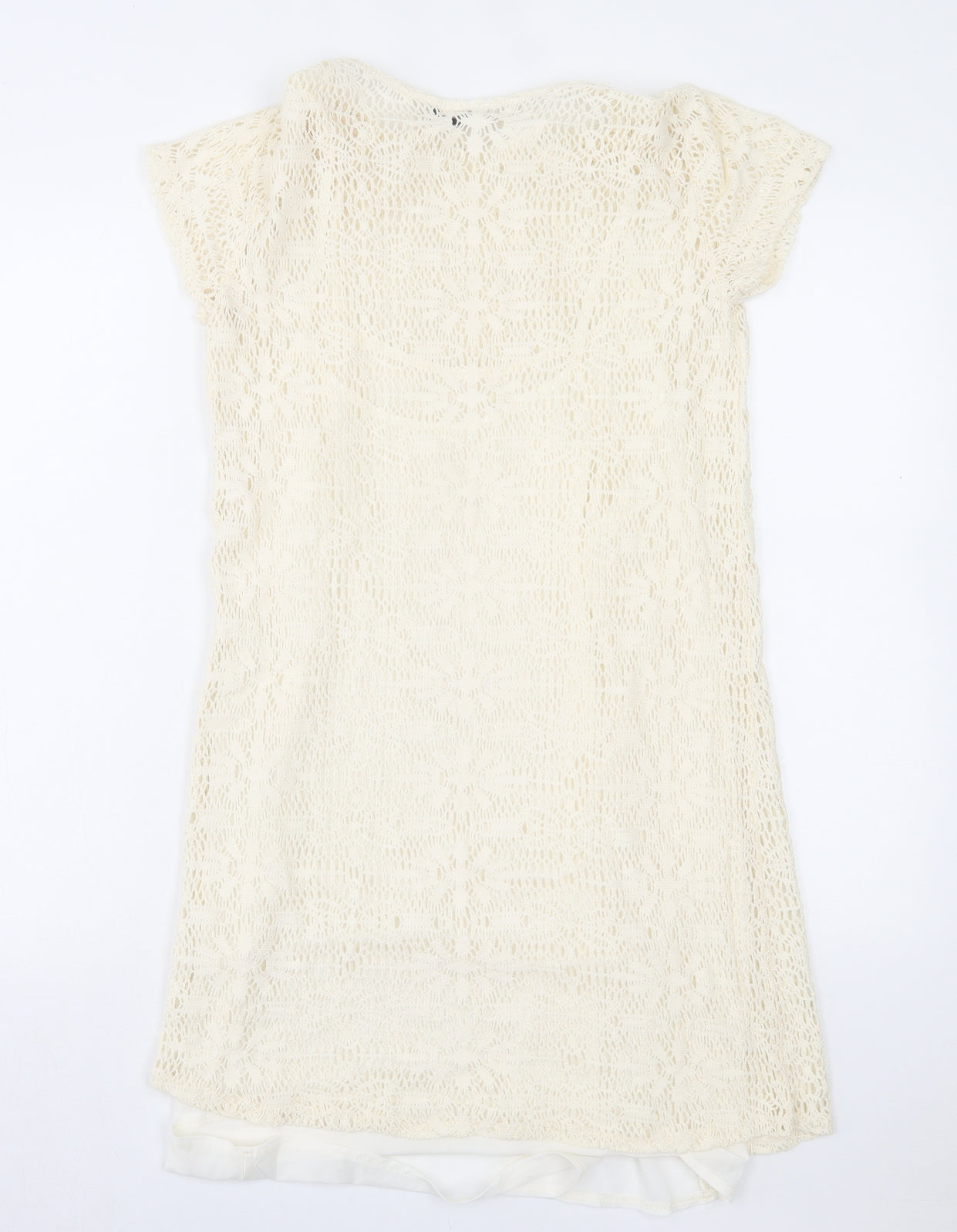 Stradivarius Womens Ivory Geometric Acrylic A-Line Size L Boat Neck Pullover