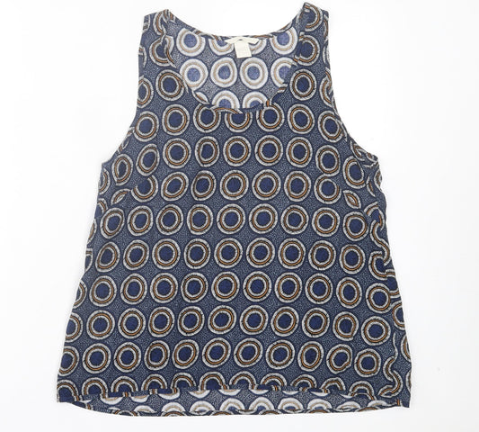 H&M Womens Blue Geometric Viscose Basic Tank Size 10 Scoop Neck