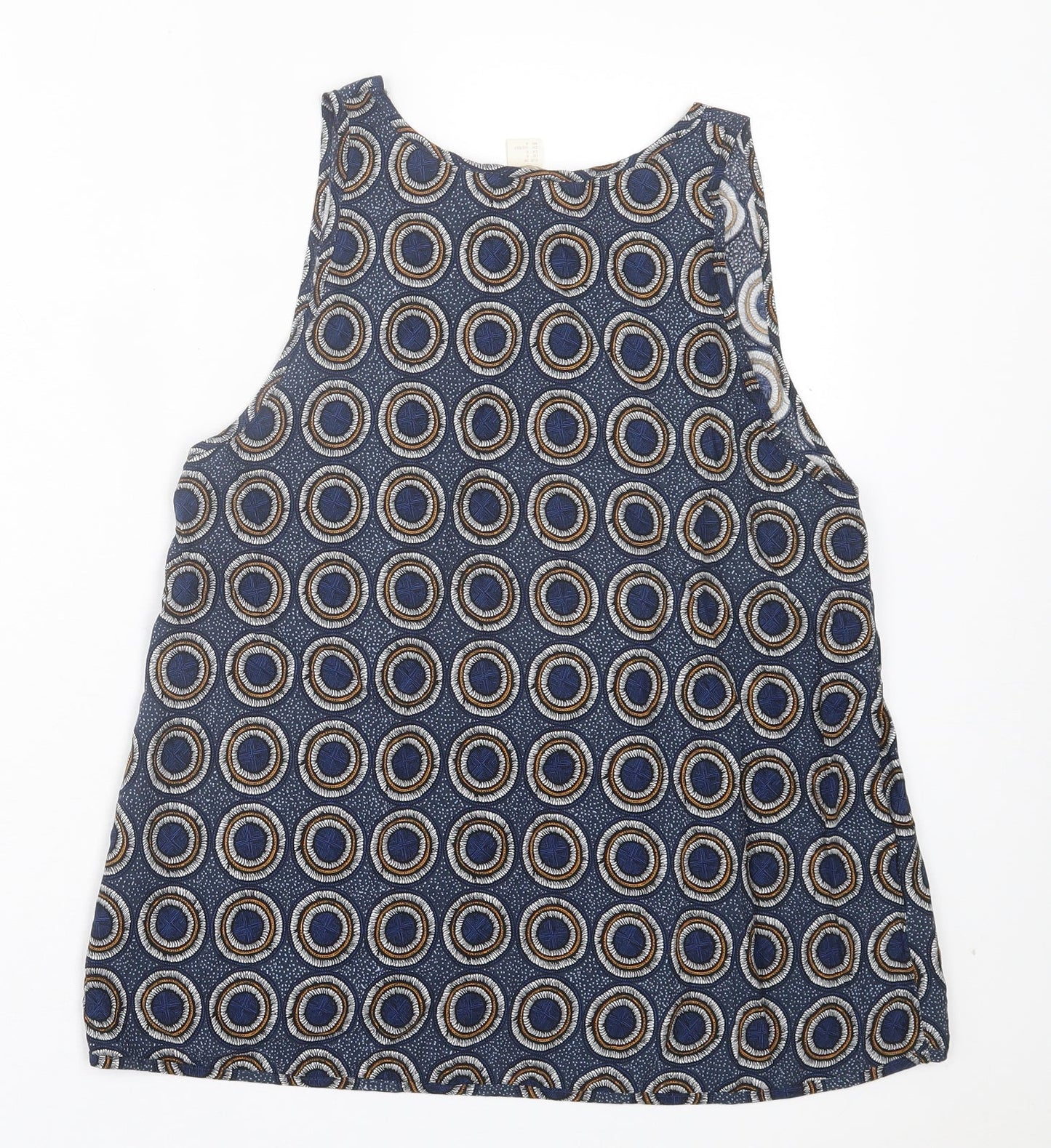 H&M Womens Blue Geometric Viscose Basic Tank Size 10 Scoop Neck