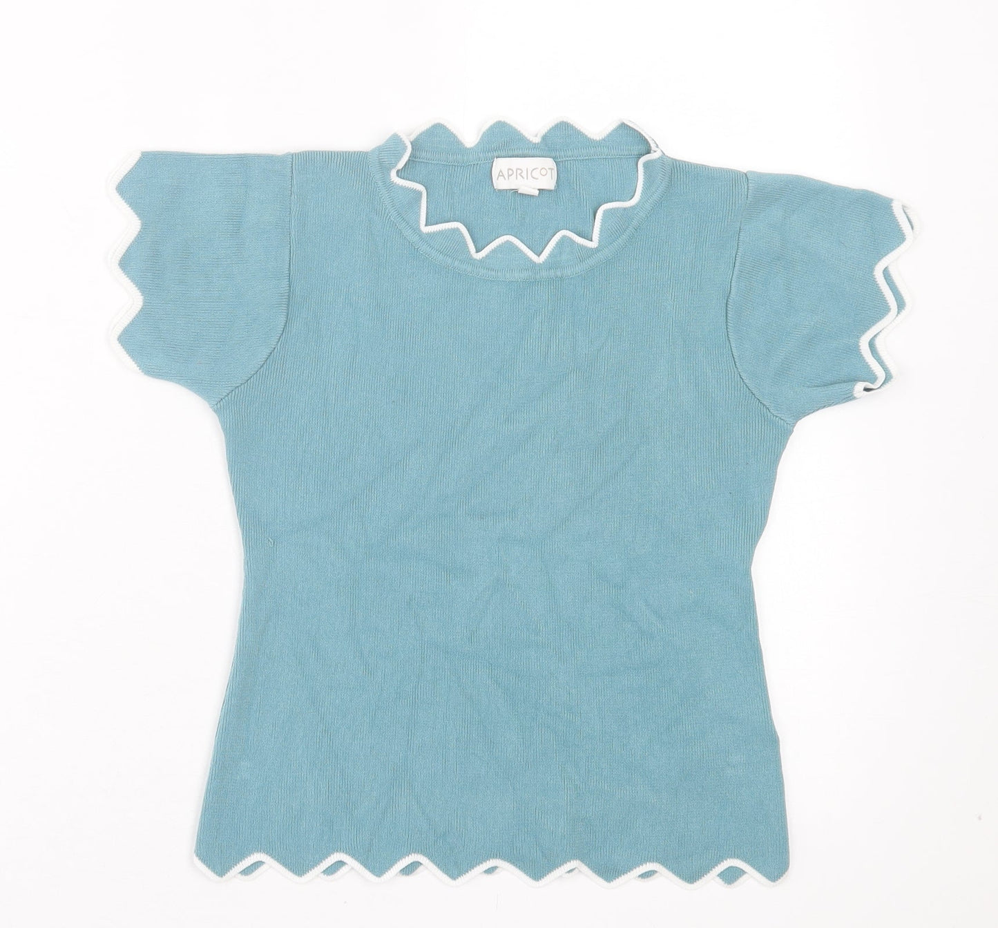 Apricot Womens Blue Cotton Basic T-Shirt Size M Crew Neck - Lettuce edging