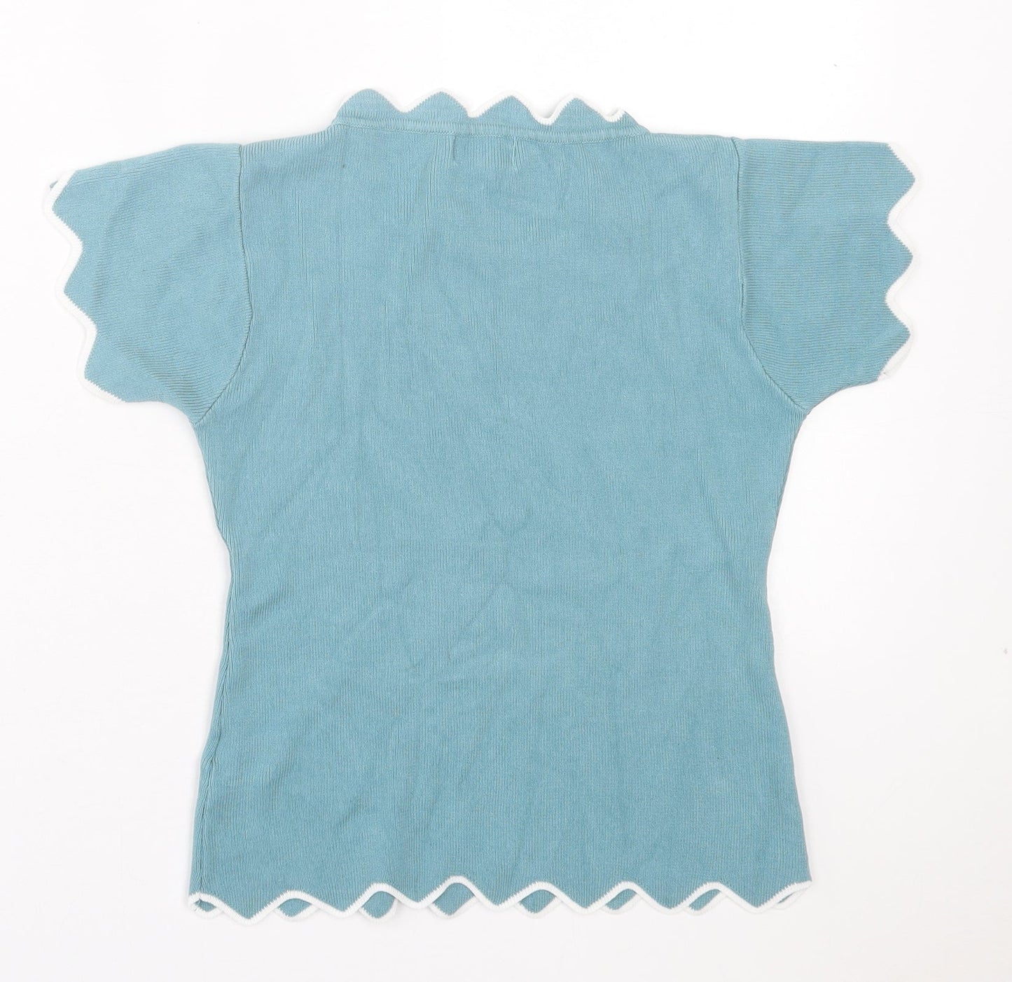 Apricot Womens Blue Cotton Basic T-Shirt Size M Crew Neck - Lettuce edging