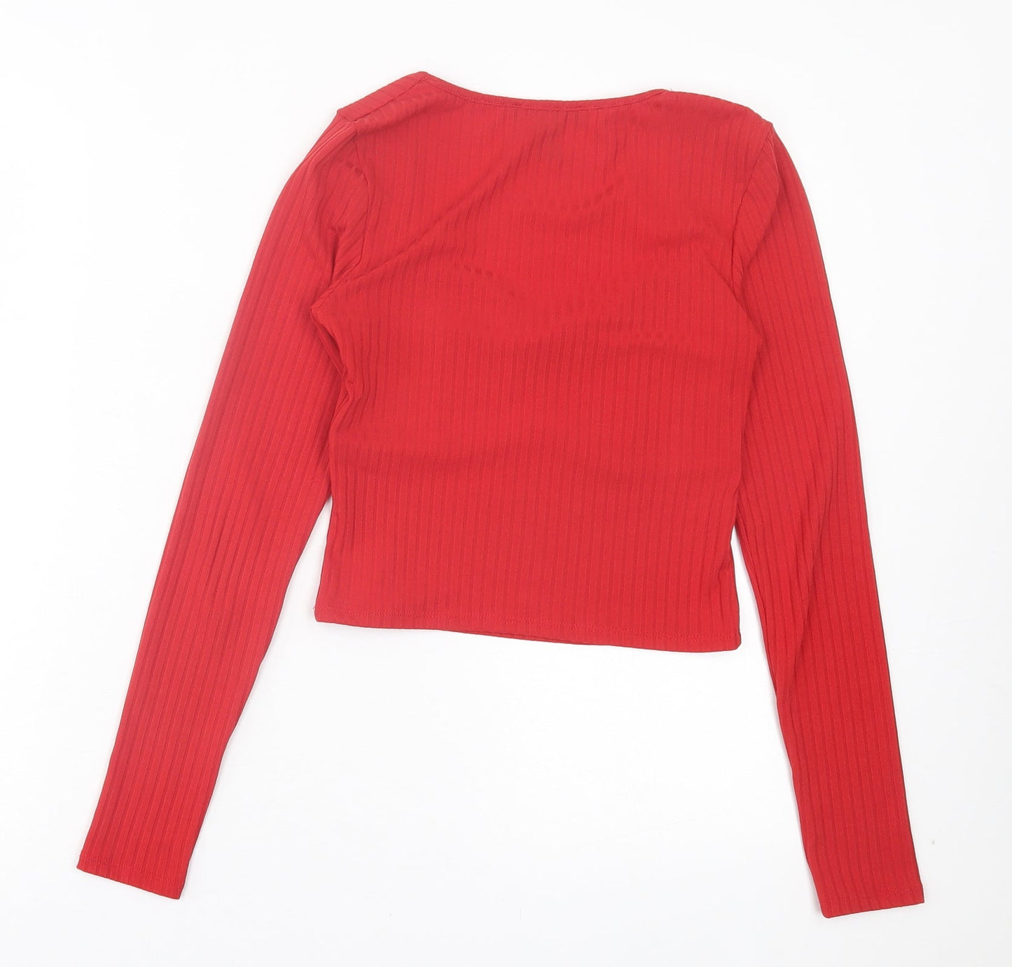New Look Womens Red Polyester Cropped T-Shirt Size 8 Square Neck - Ribbed Fabric