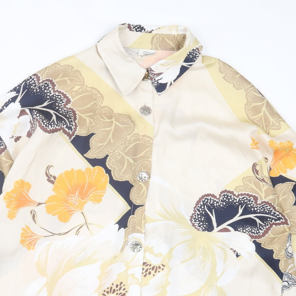 River Island Womens Multicoloured Geometric Polyester Basic Button-Up Size 8 Collared