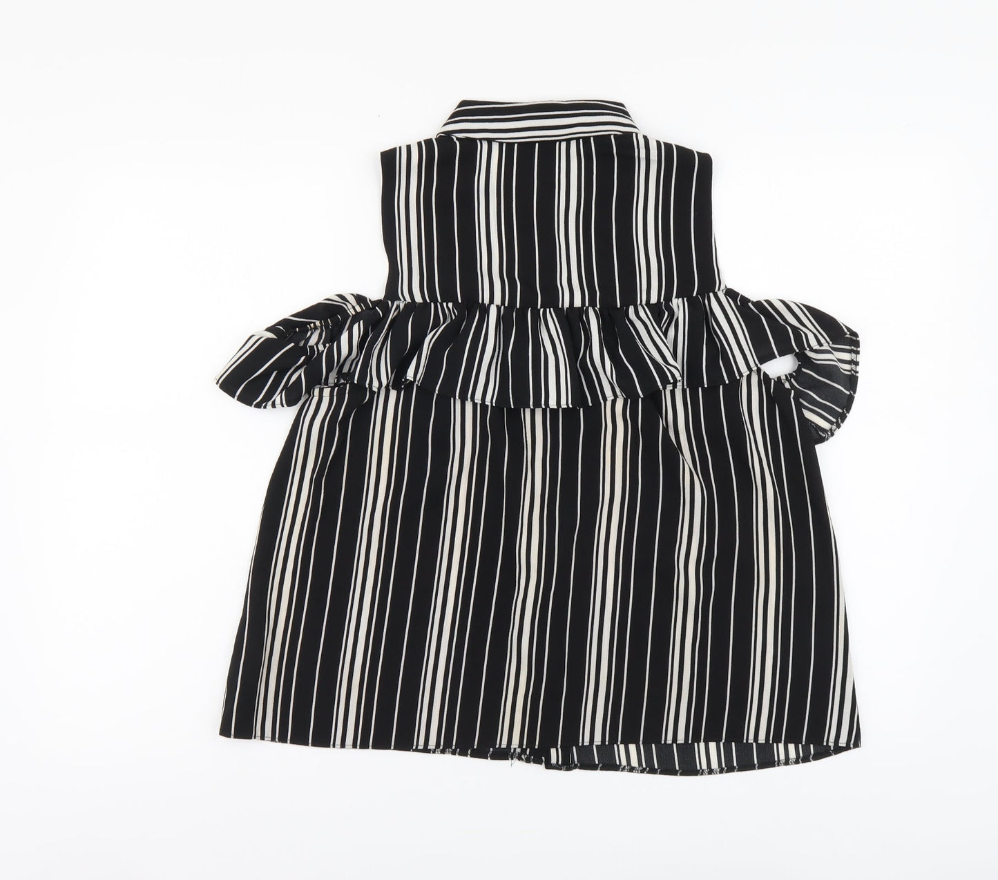 New Look Womens Black Striped Polyester Basic Button-Up Size 14 Collared
