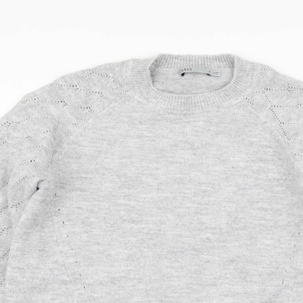 Oasis Womens Grey Round Neck Acrylic Pullover Jumper Size M