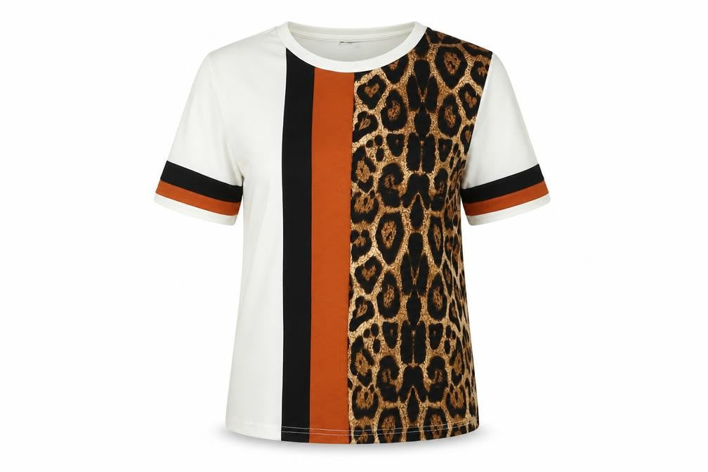 SheIn Womens Multicoloured Animal Print Polyester Basic T-Shirt Size XS Round Neck - Leopard print