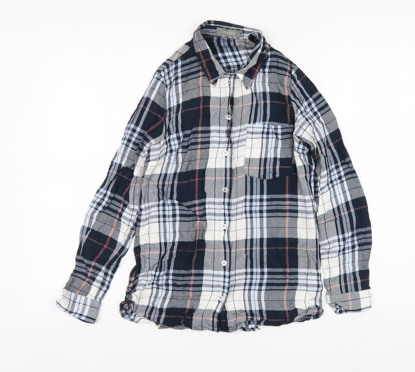 Oasis Womens Multicoloured Plaid Viscose Basic Button-Up Size 8 Collared
