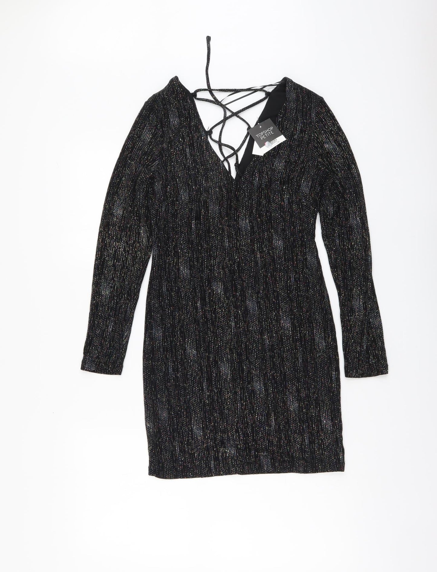 Topshop Womens Black Polyester Bodycon Size 10 V-Neck Pullover