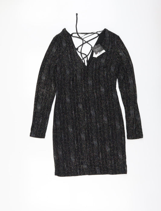 Topshop Womens Black Polyester Bodycon Size 10 V-Neck Pullover