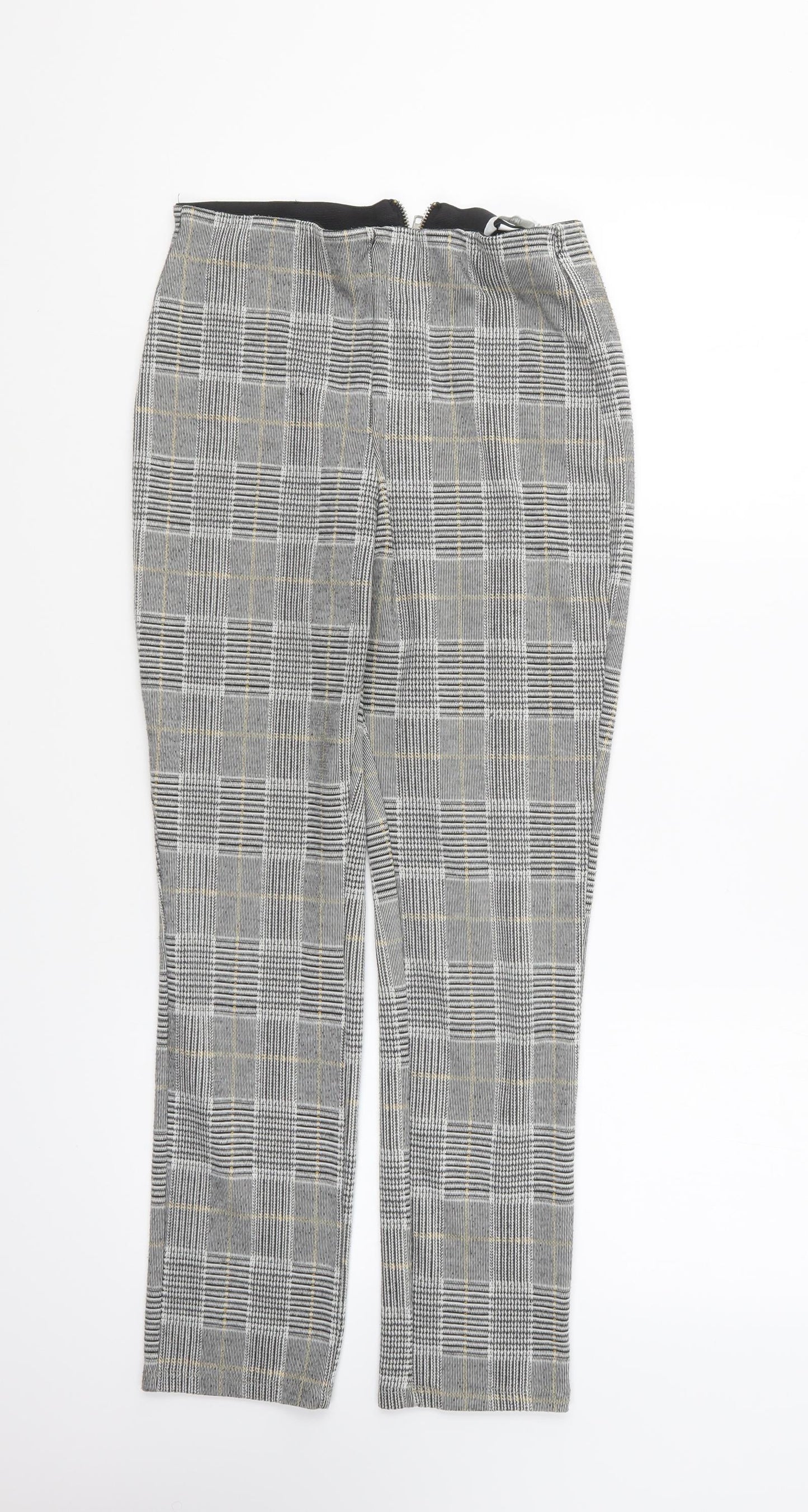 H&M Womens Grey Plaid Polyester Trousers Size S L25 in Regular Zip