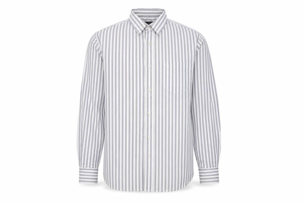 French Connection Mens Blue Striped Cotton Button-Up Size M Collared Button