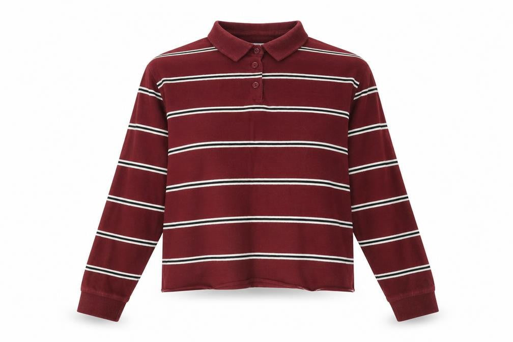 Pull&Bear Girls Purple Striped Cotton Basic Polo Size XS Collared Button