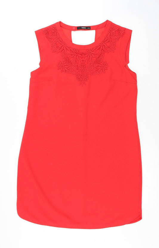 Oasis Womens Red Polyester A-Line Size 12 Round Neck Snap