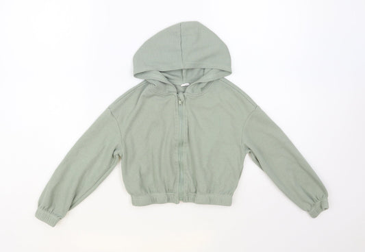 SheIn Girls Green Cotton Full Zip Hoodie Size 8 Years Zip