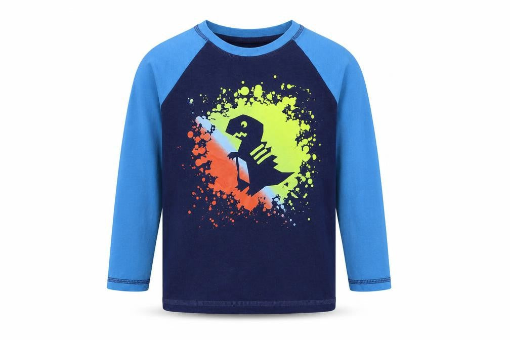 Studio Boys Blue Colourblock Cotton Pullover T-Shirt Size 7-8 Years Crew Neck Pullover - Dinosaur