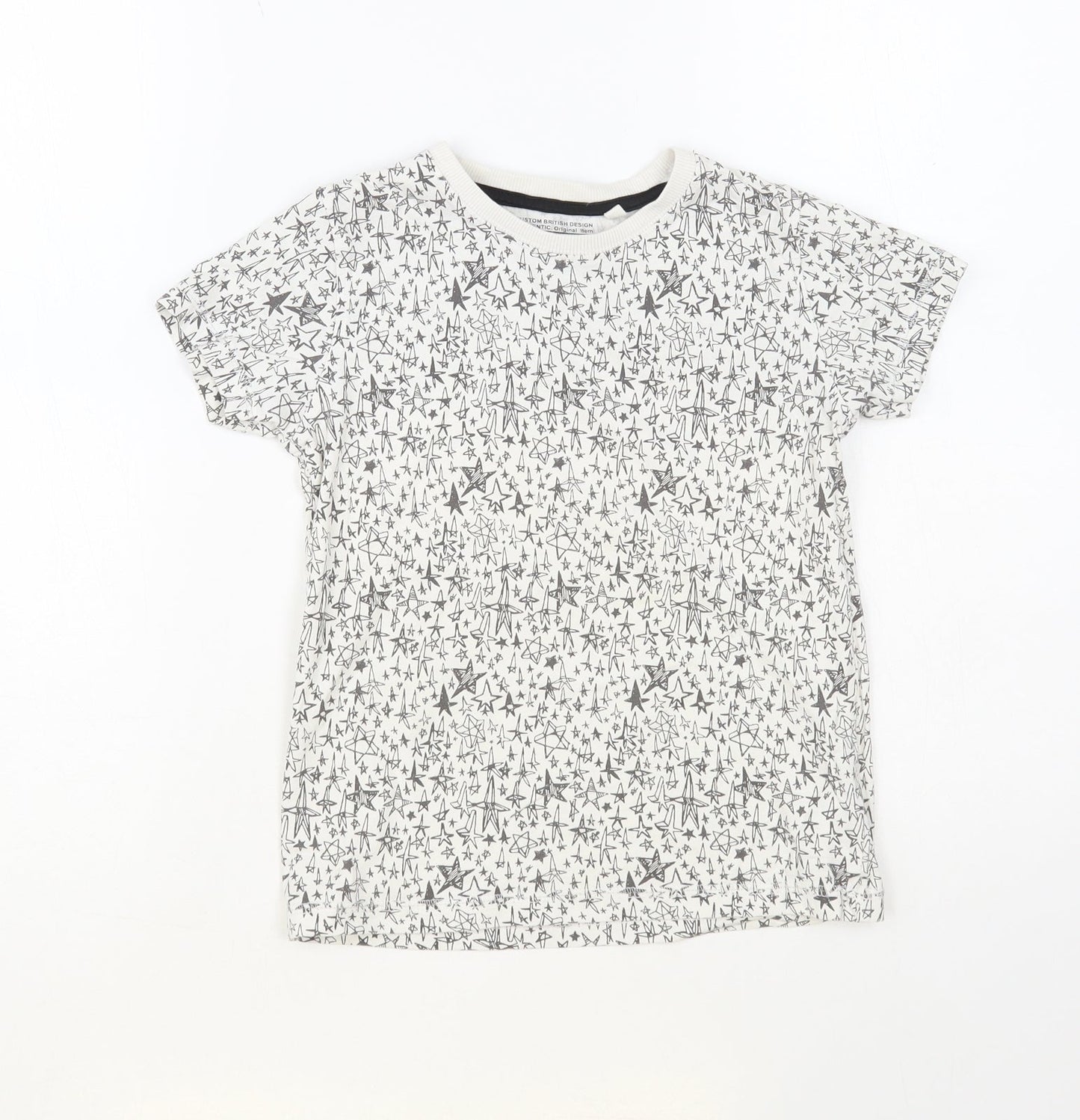NEXT Girls White Geometric Cotton Pullover T-Shirt Size 5-6 Years Crew Neck Pullover - Star Print