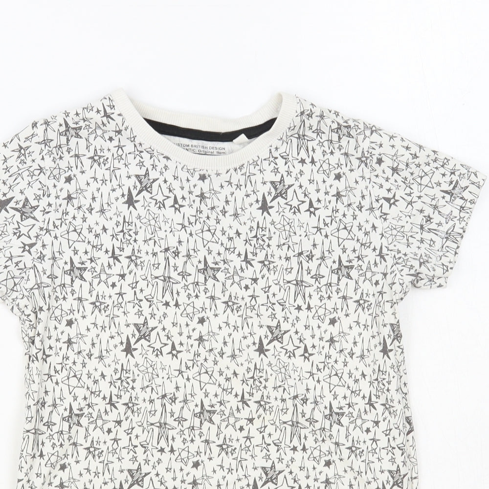 NEXT Girls White Geometric Cotton Pullover T-Shirt Size 5-6 Years Crew Neck Pullover - Star Print