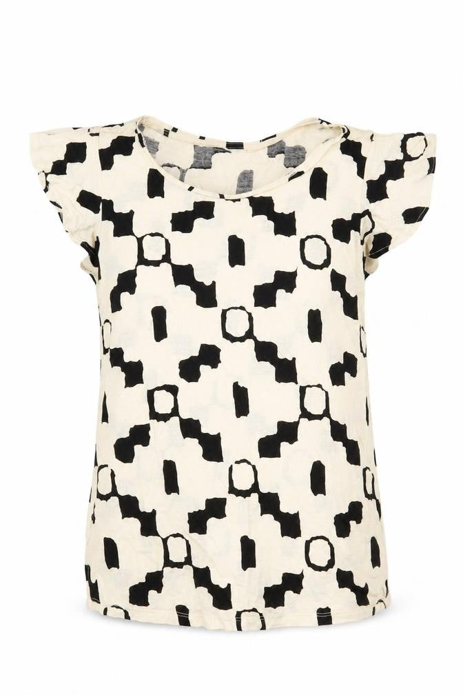 H&M Womens Ivory Geometric Viscose Basic T-Shirt Size XS Round Neck