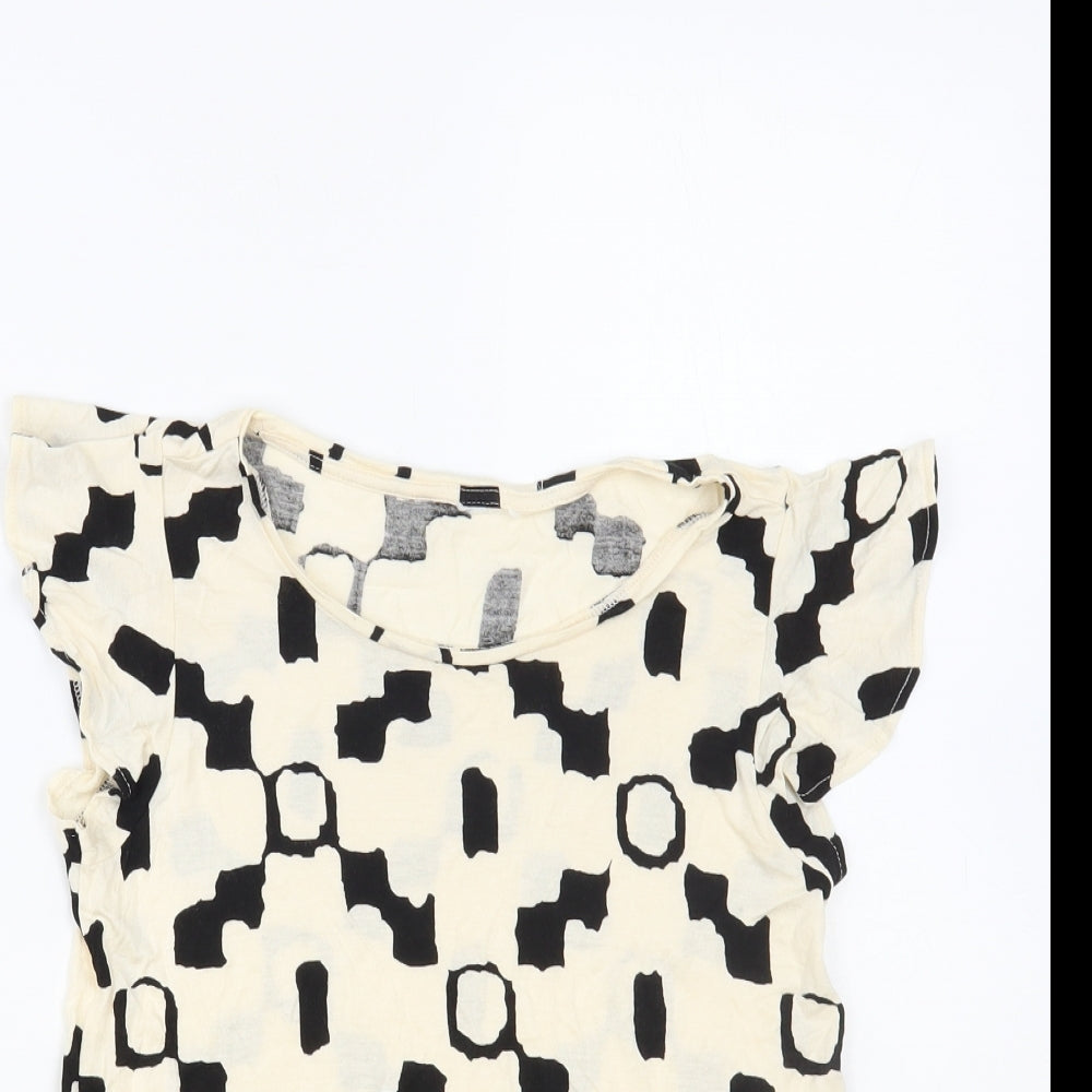H&M Womens Ivory Geometric Viscose Basic T-Shirt Size XS Round Neck