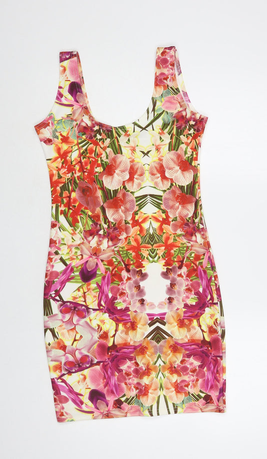 Chemistry Womens Multicoloured Floral Polyester Tank Dress Size S Scoop Neck Pullover