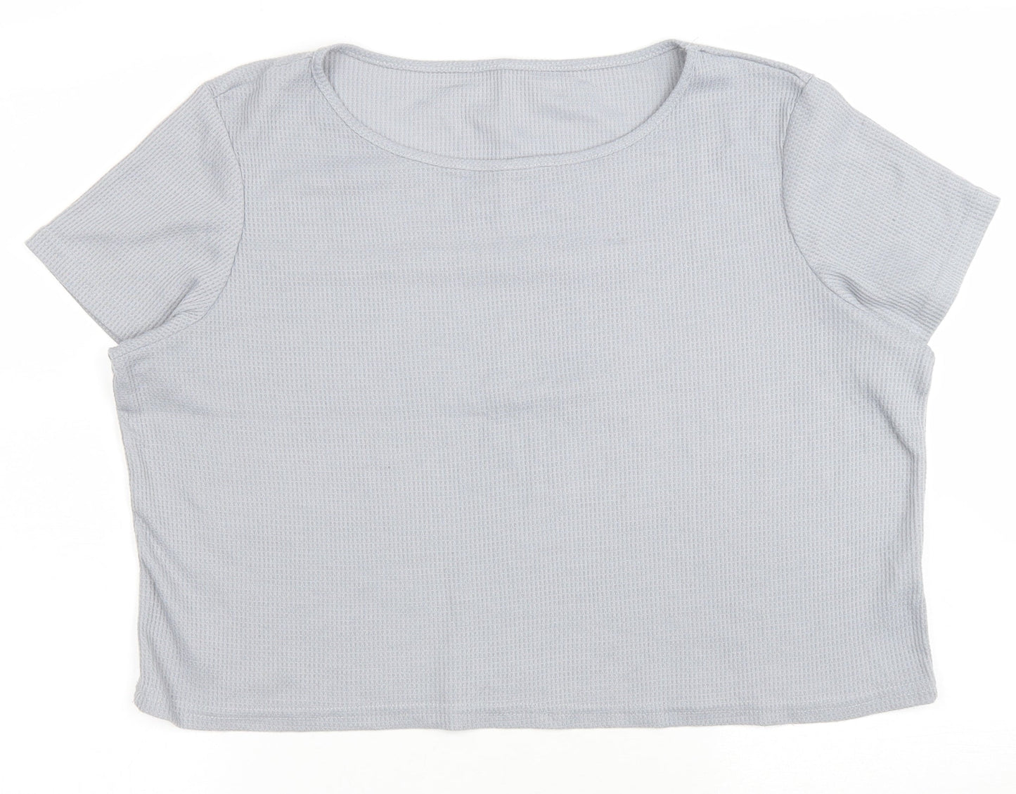 Preworn Womens Grey Polyester Cropped T-Shirt Size XL Boat Neck - Waffle Knit