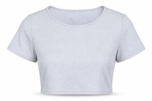 Preworn Womens Grey Polyester Cropped T-Shirt Size XL Boat Neck - Waffle Knit