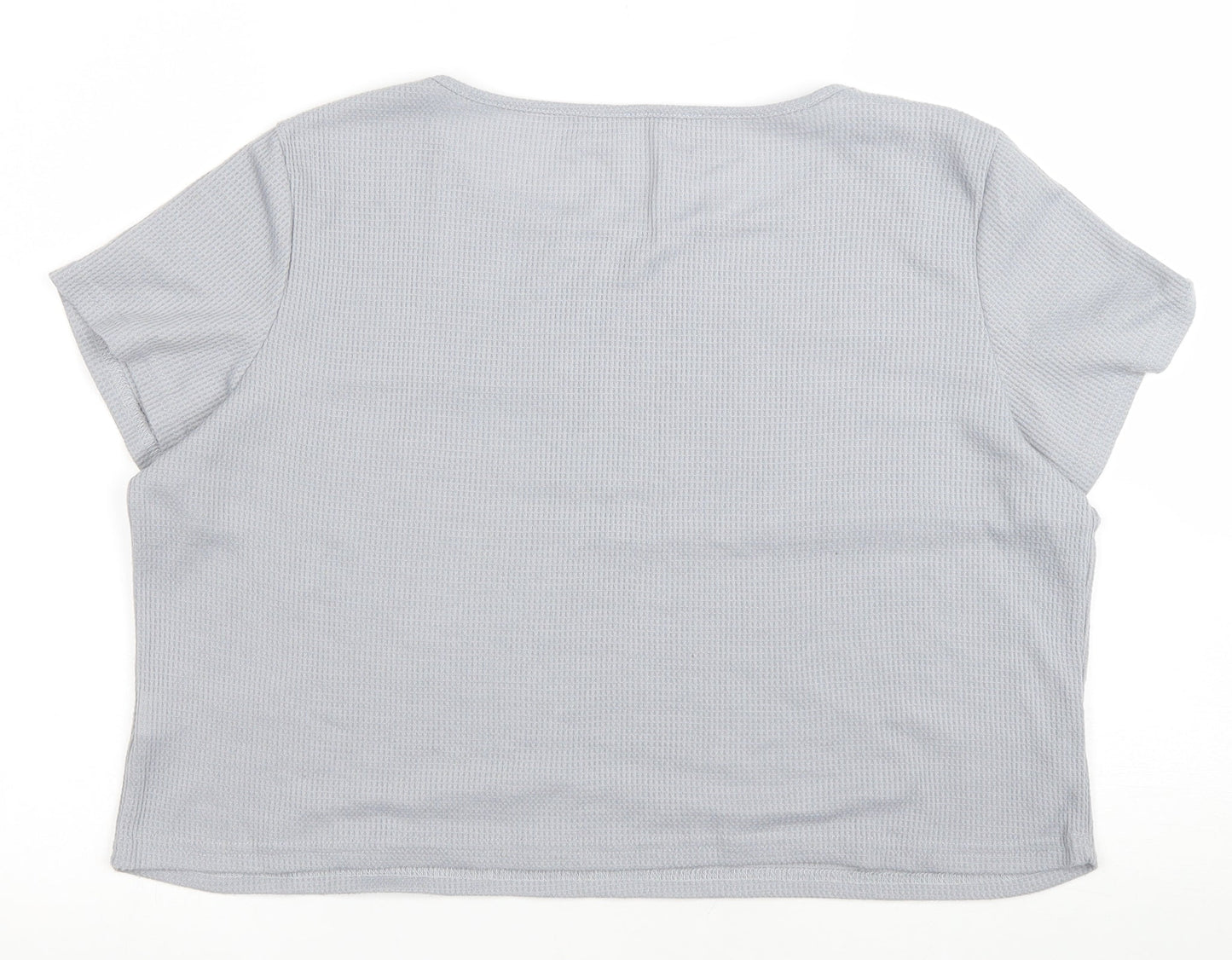 Preworn Womens Grey Polyester Cropped T-Shirt Size XL Boat Neck - Waffle Knit