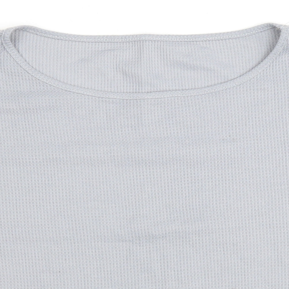 Preworn Womens Grey Polyester Cropped T-Shirt Size XL Boat Neck - Waffle Knit