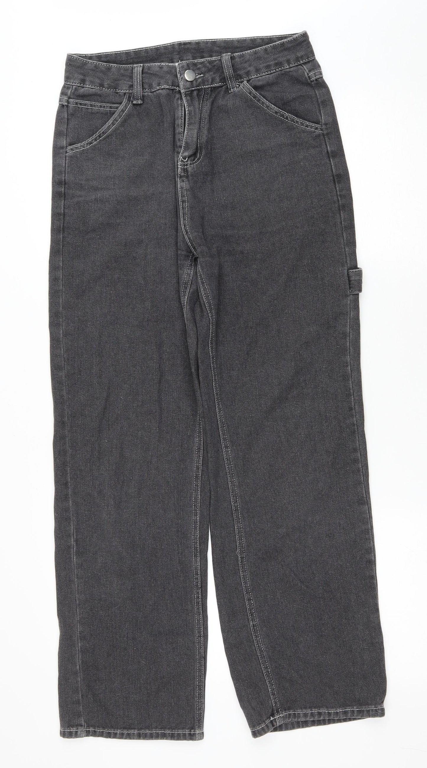 Preworn Womens Grey Polyester Straight Jeans Size L L26 in Regular Zip