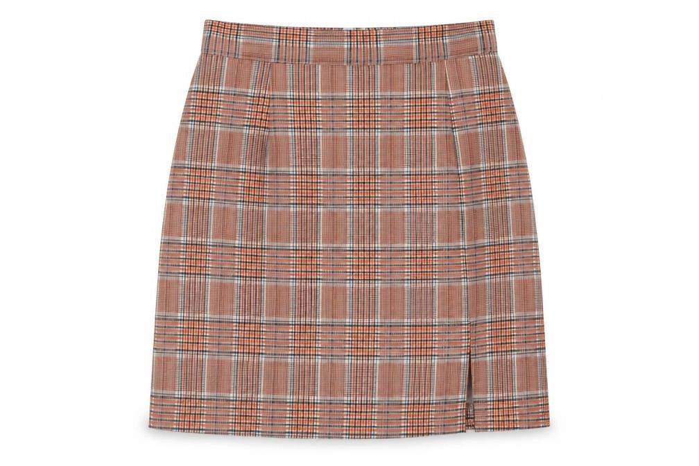 Cutie Womens Orange Plaid Polyester A-Line Skirt Size 8 Zip