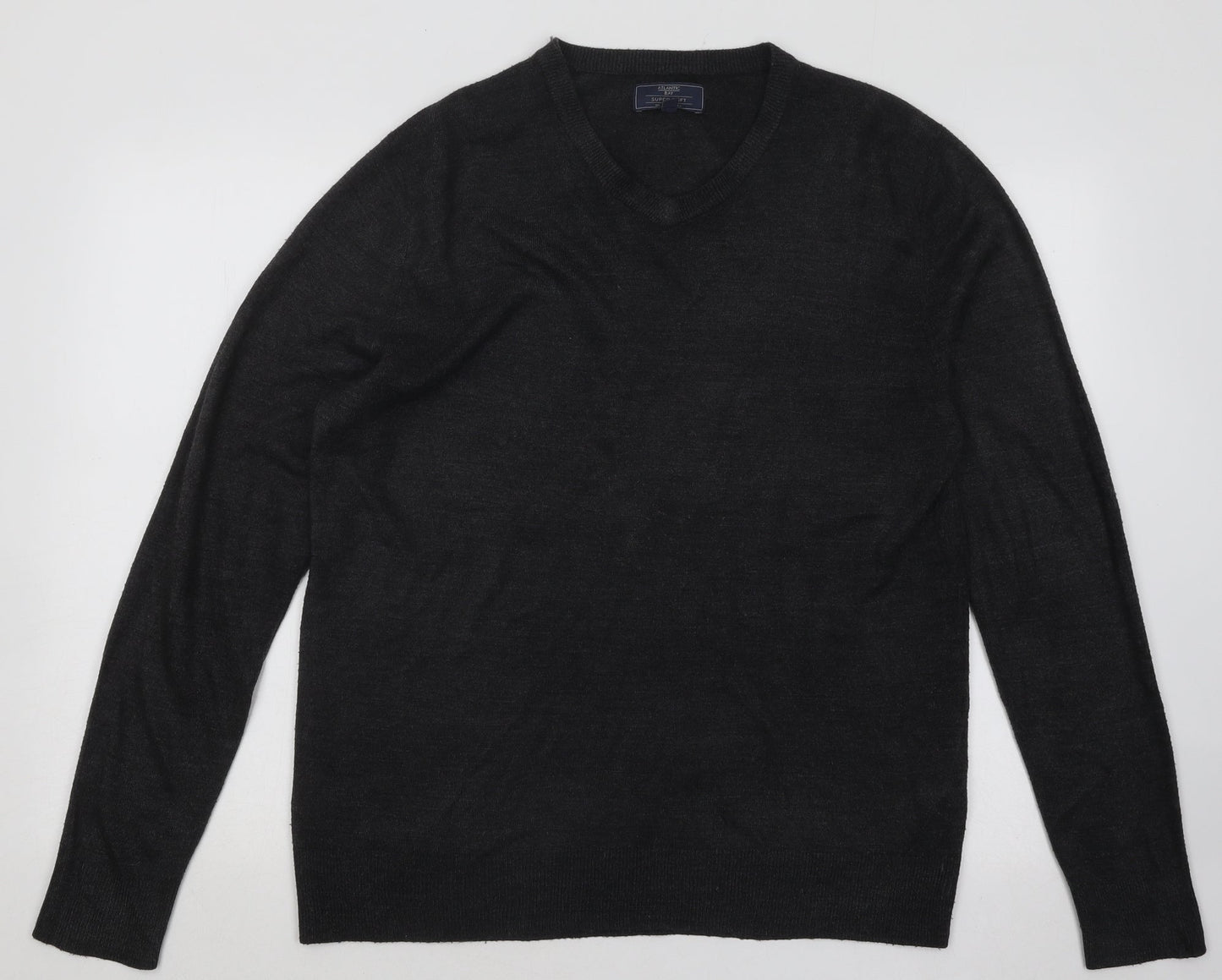 Atlantic Bay Womens Grey V-Neck Acrylic Pullover Jumper Size M