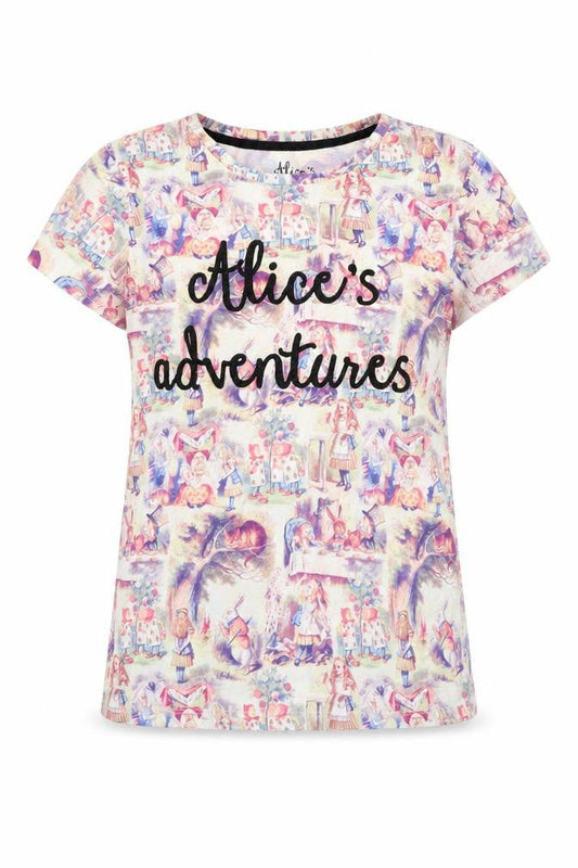 Alice's Adventures Womens Multicoloured Cotton Basic T-Shirt Size 6 Round Neck - Alice in Wonderland