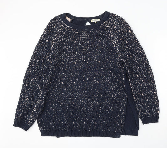 Great Plains Womens Blue Round Neck Cotton Pullover Jumper Size XS