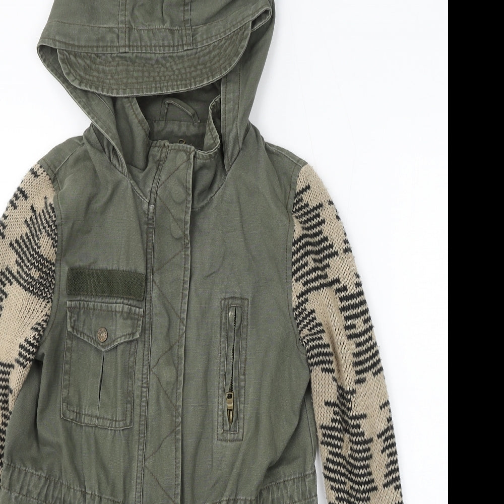 River Island Womens Green Geometric Parka Coat Size 6 Zip