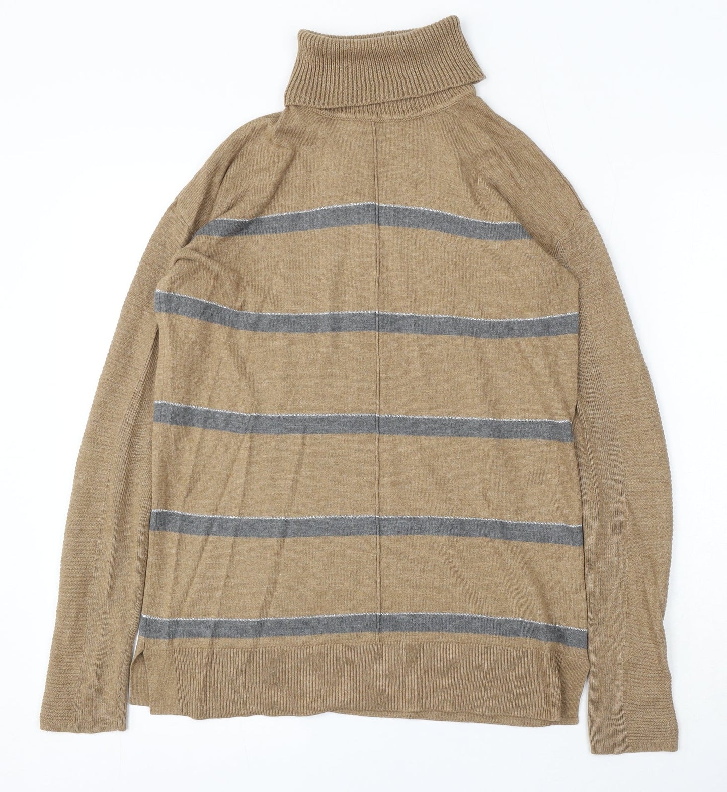 NEXT Womens Brown Roll Neck Striped Cotton Pullover Jumper Size 6