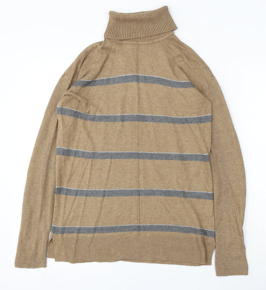 NEXT Womens Brown Roll Neck Striped Cotton Pullover Jumper Size 6