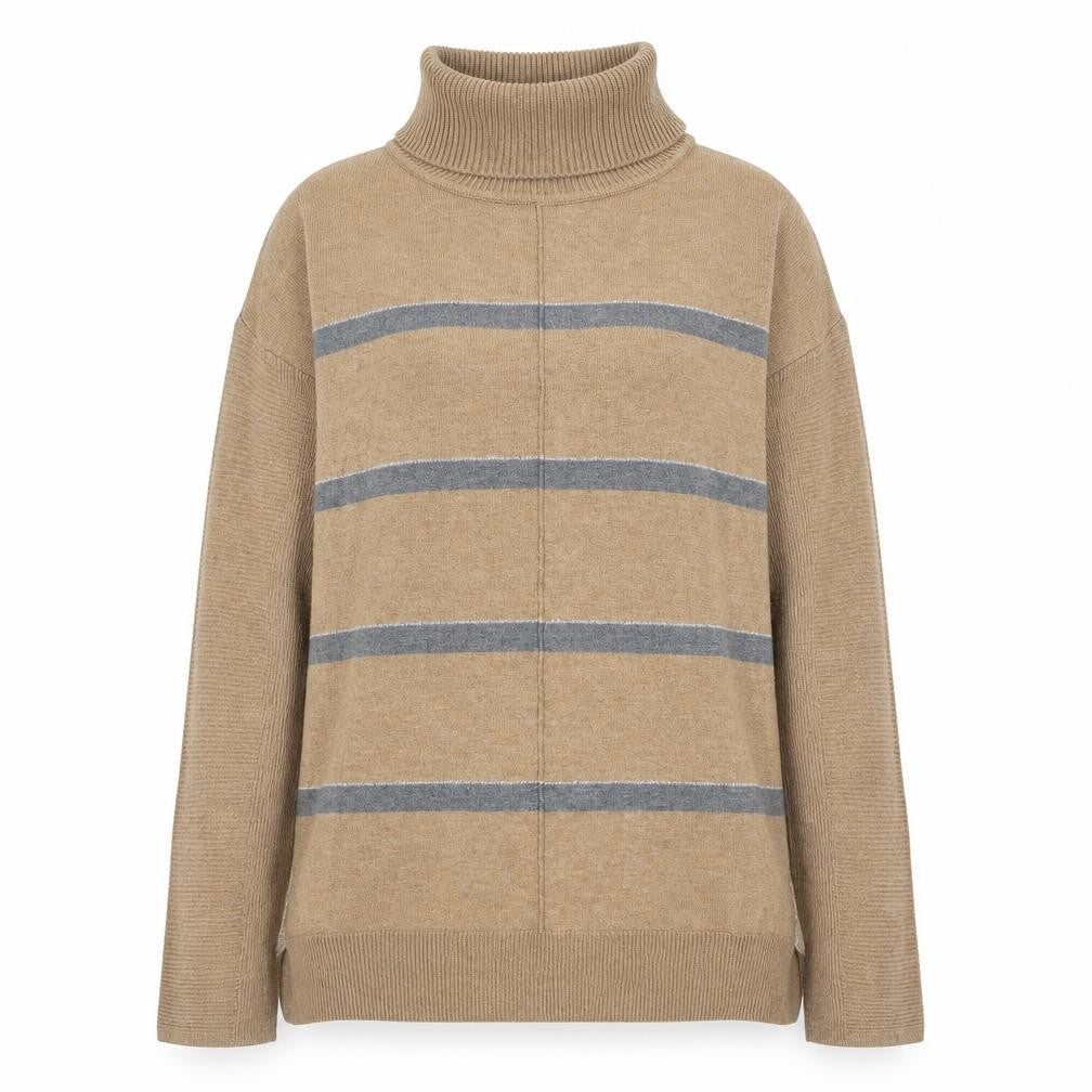 NEXT Womens Brown Roll Neck Striped Cotton Pullover Jumper Size 6